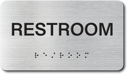 RESTROOM Signs with Raised Text & Grade 2 Braille, Brushed Aluminum/Silver by EliteSign