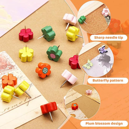 80 Pcs Push Pins for Cork Board, Decorative Thumb Tacks Wooden Push Pins Head - Image 4
