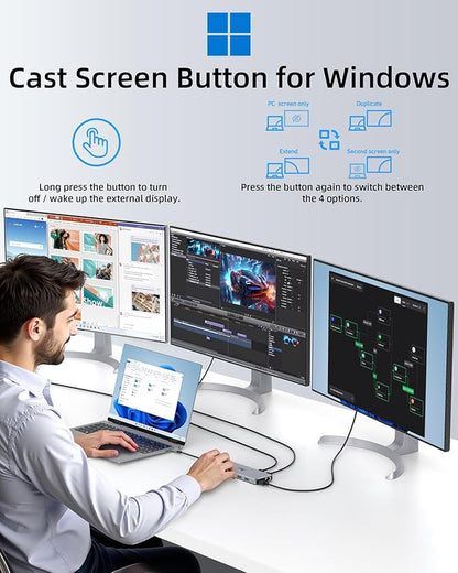 Laptop Docking Station 13 in 1, Dual Monitor Triple 4K Display, 8 USB C/A Ports - Image 8