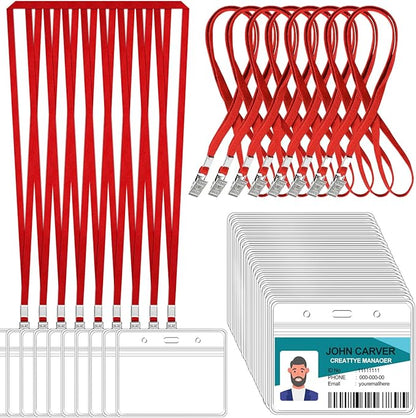 100 Pcs Clear Horizontal Badge Id Card and 100 Pcs Lanyard, Reusable Lanyards by Orcielo