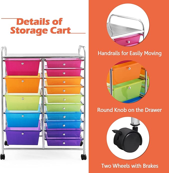 GOFLAME 15-Drawer Rolling Storage Cart, Craft Storage Cart - Image 5