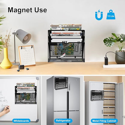 KZWKRG 4 Tier Magnetic File Holder, Large Capacity Mesh Hanging Wall Organizer - Image 6