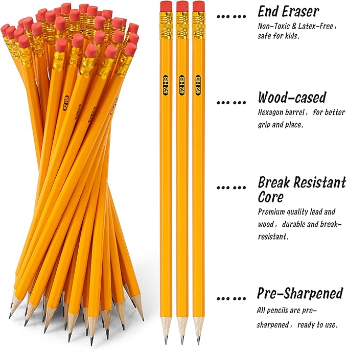 IKAYAS 200 Pack Yellow Sharpened Pencils - Image 2