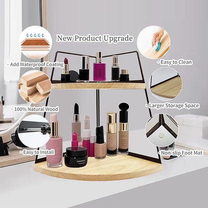 2 Tier Bathroom Counter Organizer, Standing Rack Cosmetic Holder, Wood Bathroom - Image 4