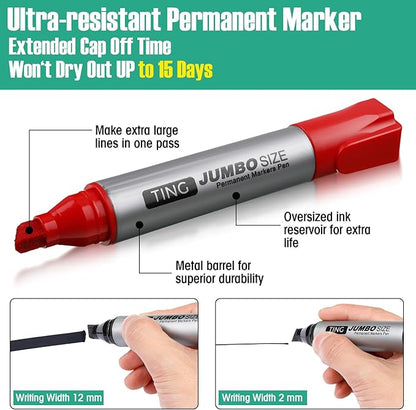 Fuutreo 16 Pcs Jumbo Size Permanent Markers Bulk Large Chisel Tip Permanent - Image 3