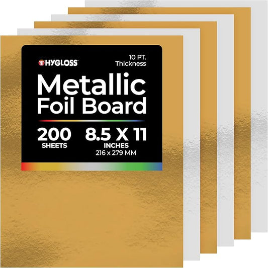 Hygloss Metallic Cardstock Sheets – 200 Shiny Gold & Silver Sheets, 8.5” x 11” by HyglossProductsInc