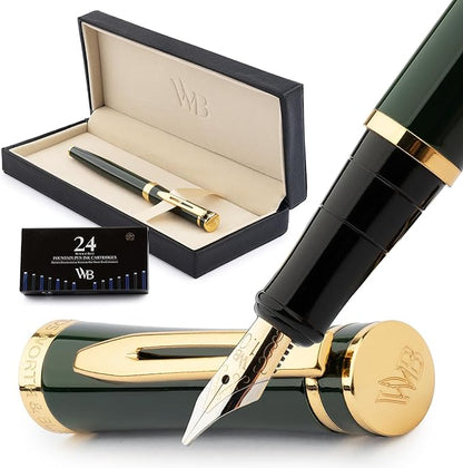 Wordsworth & Black Fountain Pen Set, 18K Gilded Broad Nib, Includes 24 Pack Ink by WordsworthBlack