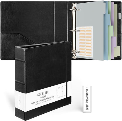 Ospelelf Vintage Hardcover 3 Ring 2 inch Leather Binder, Professional Binders by OspelelfOfficeSupplies