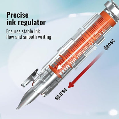 WRITECH Clictek Fountain Pen Retractable: Blue Ink Medium Nib Transparent Barrel - Image 5