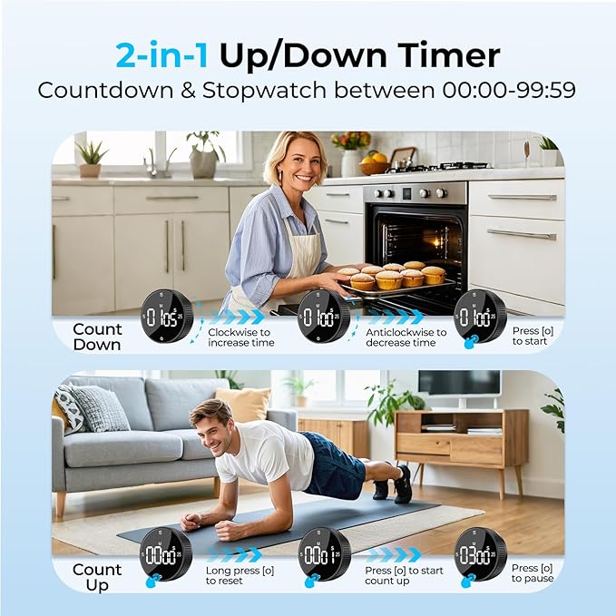 Allbean Digital Kitchen Timer, Large Display Magnetic Countdown Countup Timer - Image 5