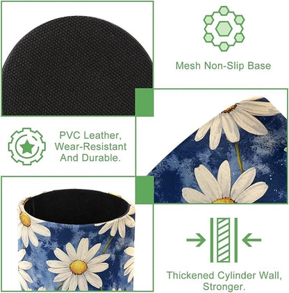 Leather Pen Holder for Desk, Colorful Aesthetic Flowers Pencil Cup Desktop - Image 2