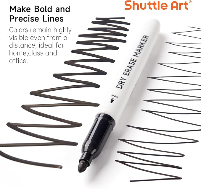 Shuttle Art Dry Erase Markers, 15 Pack Black Magnetic Whiteboard Markers - Image 2