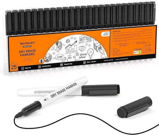 Shuttle Art Dry Erase Markers, 25 Pack Black Magnetic Whiteboard Markers by ShuttleArt