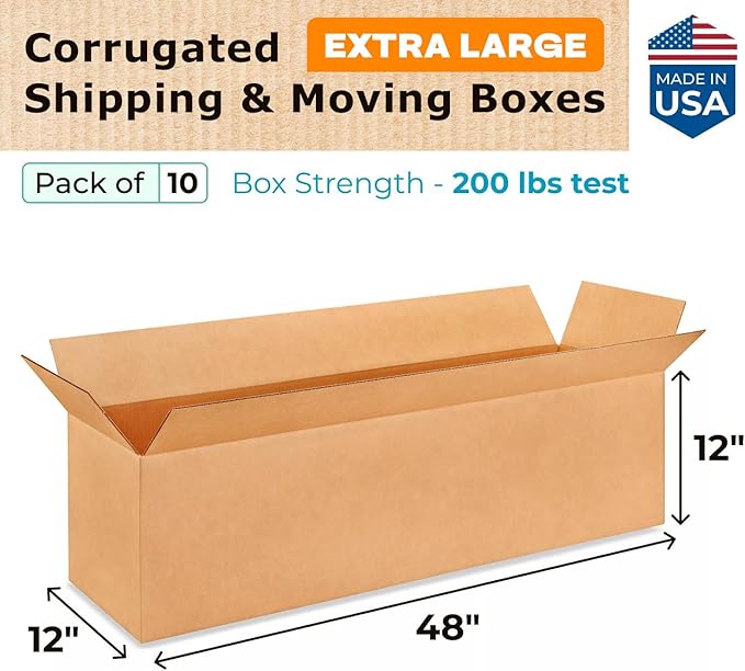 Extra Large Shipping & Moving Boxes 48x12x12 inches - Image 2