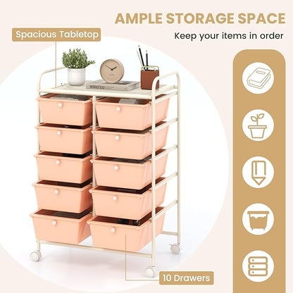 LDAILY 10 Drawer Rolling Cart, Storage Cart Organizer on Wheels, Drawer Cart - Image 4