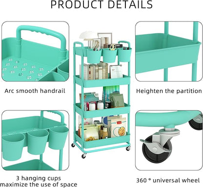 JIUYOTREE 4-Tier Plastic Rolling Storage Cart Utility Cart - Image 7