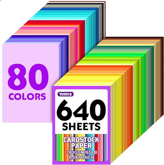 640 Sheets 8.5" X 11" Colored Cardstock, 80 Assorted Colors 180 GSM/65 LB by Unknown