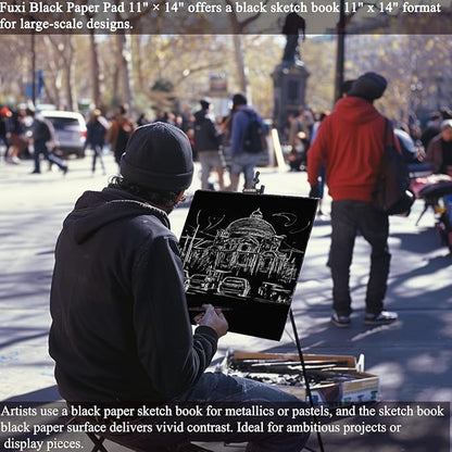Fuxi Black Sketchbook 11x14 Inches, 60 Sheets, Hard Cover Spiral Bound | Black - Image 7