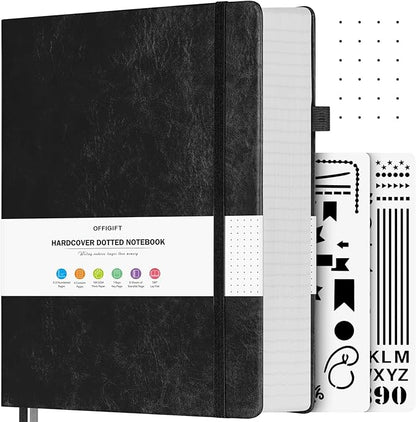 OFFIGIFT Bullet Dotted Journal, Large A4 Hardcover Leather Journal, 312 by OFFIGIFT
