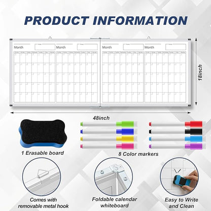 Lincia 48" x 18" Magnetic Horizontal 4 Month Dry Erase Calendar - Image 2