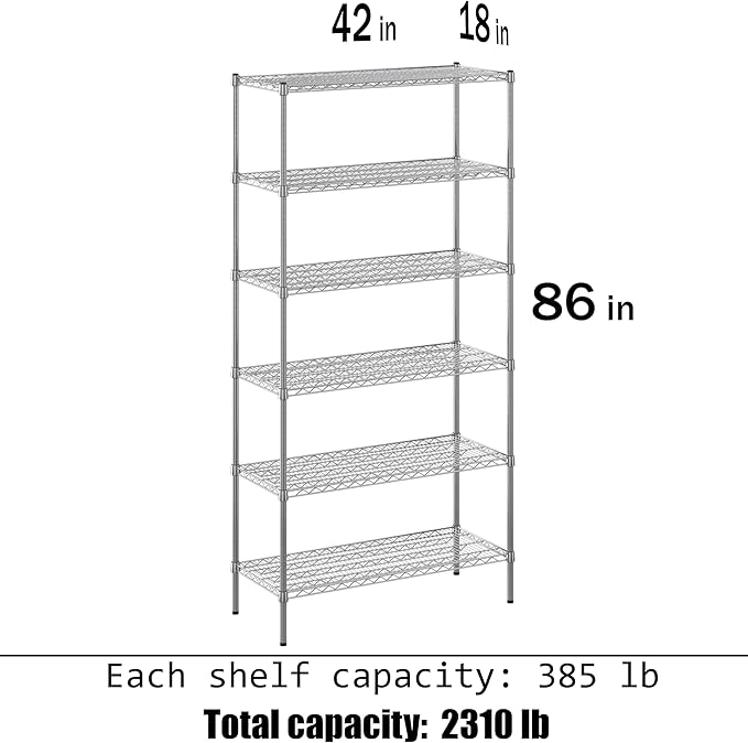 Regal Altair 18" Deep x 42" Wide x 86" Height Wire Shelving Kit | 6-Tier | NSF - Image 3