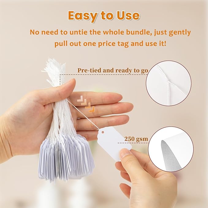 500 PCS White Price Tags with String Attached1.75 x 1.1 Inches, Goefun Blank - Image 3