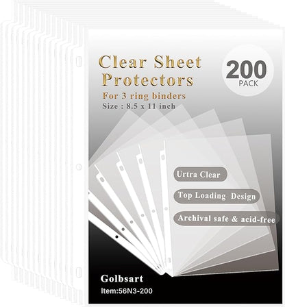 Sheet Protectors 8.5 x 11, 200 Pack Clear Plastic Page Protectors by Golbsart