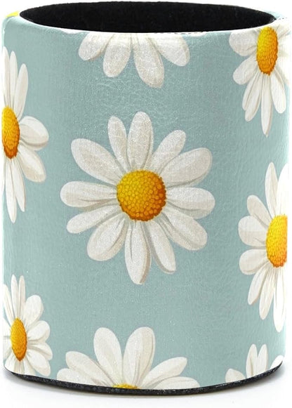 Leather Pen Holder for Desk, Daisy Pencil Cup Desktop Organizer Makeup Brush by Unknown