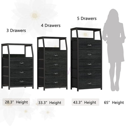 Furnulem Black Dresser with 5 Drawers, Vertical Storage Tower Fabric Dresser - Image 7