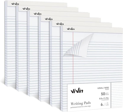ViVin Legal Pads 8.5 x 11 Inch, Wide Ruled Note Pads, 6 Pack, 50 Sheet/Pad by ViVin