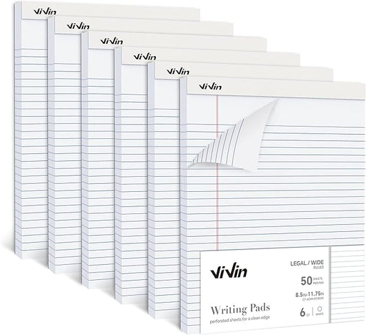 ViVin Legal Pads 8.5 x 11 Inch, Wide Ruled Note Pads, 6 Pack, 50 Sheet/Pad by ViVin
