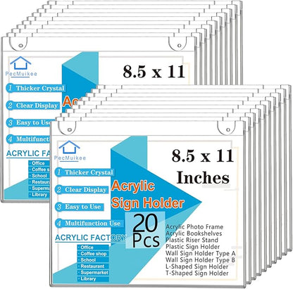 PecMuikee Acrylic Sign Holder 8.5x11 Horizontal, Wall Mount Acrylic Sign Holder by PecMuikee