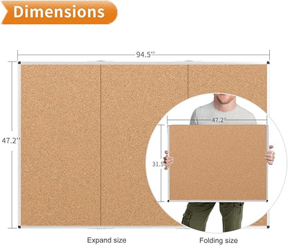VIZ-PRO 96" x 48" Large Cork Bulletin Board, Foldable & Wall-Mounted Notice Pin - Image 3