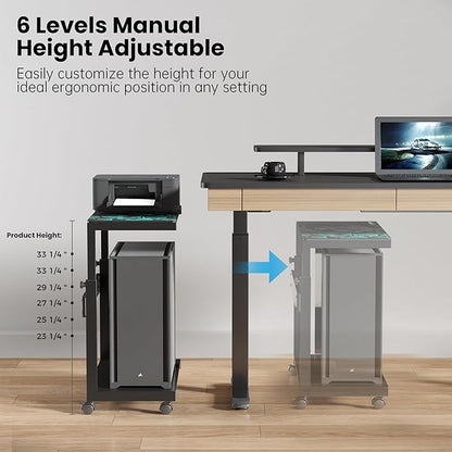 EUREKA ERGONOMIC PC Stand Computer Cart Frosted Glass, Height Adjustable Tower - Image 7