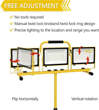 21000 Lumens Work Lights with Stand, 3 Head Portable LED Work Light, IP65 - Image 4