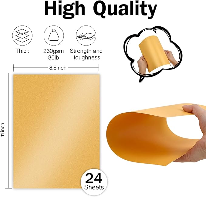24 Sheets Gold Shimmer Cardstock 8.5 x 11 Metallic Paper, Goefun 80lb Card - Image 2