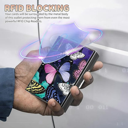 BWEGRHE Slim Credit Card Holder, Color Butterfly RFID Blocking Metal Wallet - Image 3