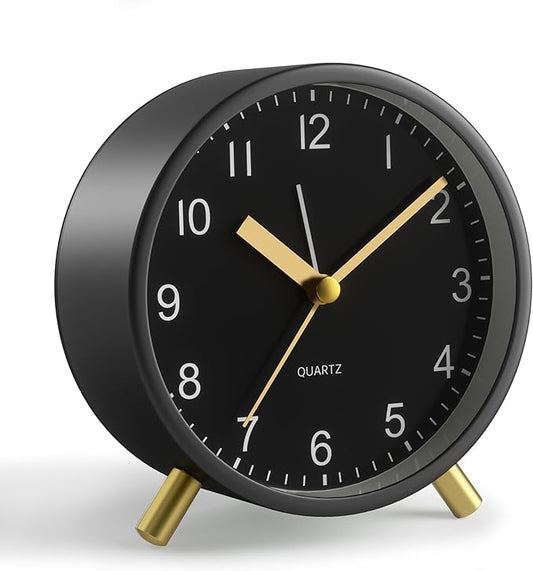 Analog Alarm Clock, 4 inch Super Silent Non Ticking Small Clock by JALL
