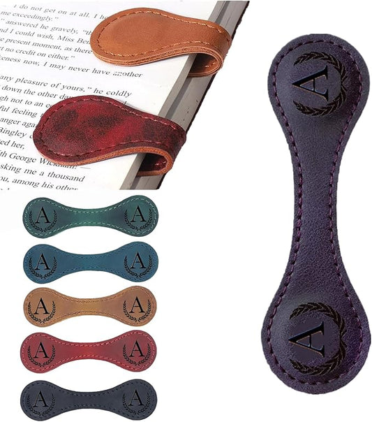 Personalized Magnetic Leather Bookmark, 26 Letters Custom Bookmarks, Handmade by Artlaza