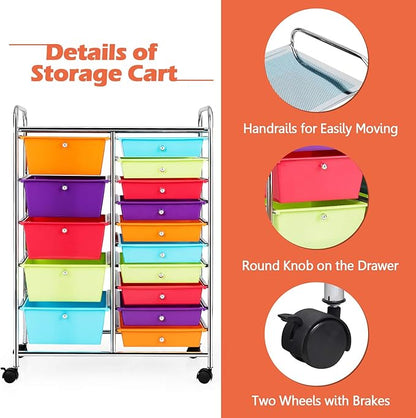 GOFLAME 15-Drawer Rolling Storage Cart, Craft Storage Cart - Image 5