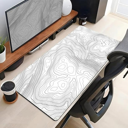 Mechanical Cattle Desk Mat Large Gaming White Mouse Pad Minimalist Topographic - Image 4