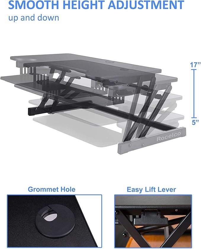 Rocelco 37.5" Deluxe Height Adjustable Standing Desk Converter - Image 5