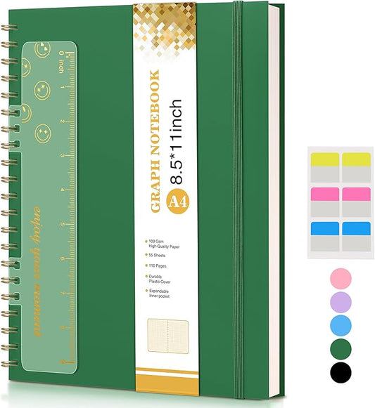 Graph Paper Notebook, Spiral Notebook Journal 8.5” x 11”, A4 Large Grid by UEBZFOCS