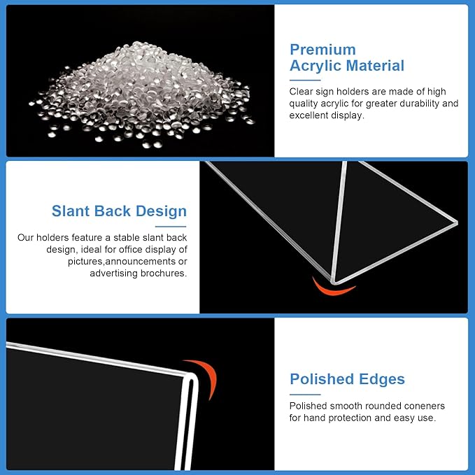 EHWINE 3 Pack 8.5 x 11 Acrylic Sign Holder Horizontal, Slanted Back Paper - Image 8