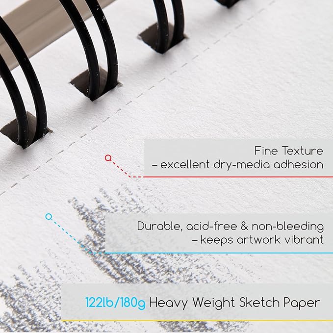 MEEDEN 9"x12" Sketchbook Paper Pad: 122lb/180gsm Spiral Bound Art Sketch Book - Image 4
