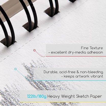 MEEDEN 9"x12" Sketchbook Paper Pad: 122lb/180gsm Spiral Bound Art Sketch Book - Image 4