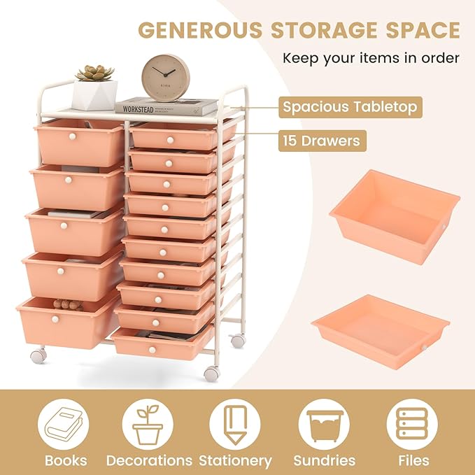 GLACER 15 Drawers Rolling Cart, Storage Cart - Image 6