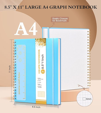 Graph Paper Notebook, Spiral Notebook Journal 8.5” x 11”, A4 Large Grid - Image 2