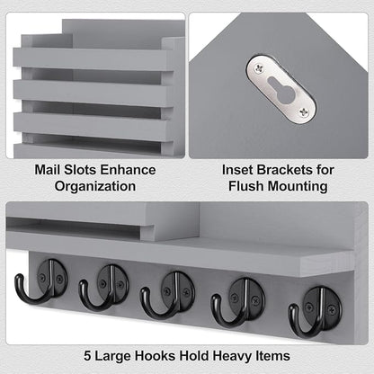 Lwenki Key Holder for Wall – Decorative Wooden Mail Holder and Key Shelf - Image 3