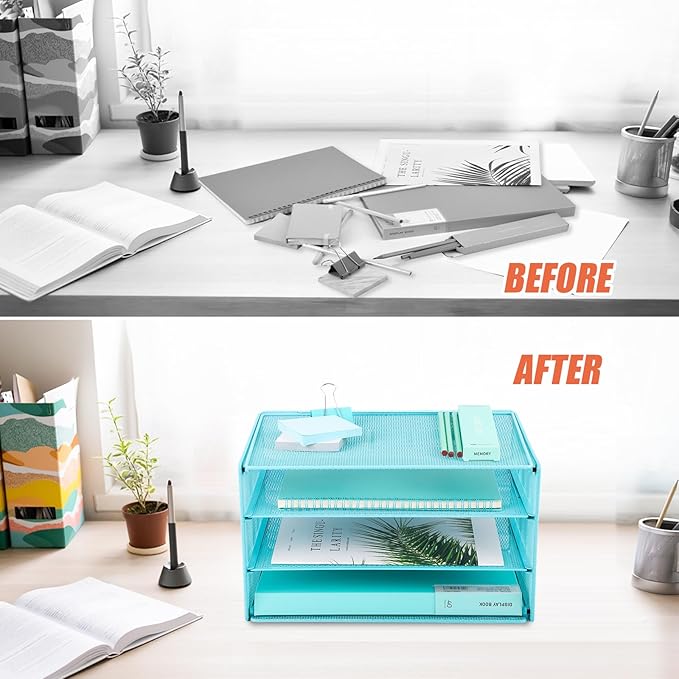 EASEPRES Paper Organizer Tray, 3 Tier Mesh Desk File Organizer Letter Sorter - Image 7